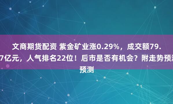 文商期货配资 紫金矿业涨0.29%，成交额79.87亿元，人气排名22位！后市是否有机会？附走势预测